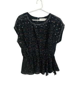 Anthropologie Isani Speckled Short Sleeve Peplum Beaded Top